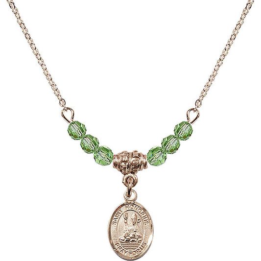 14kt Gold Filled Saint Honorius of Amiens Birthstone Necklace with Peridot Beads - 9376