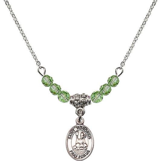 Sterling Silver Saint Honorius of Amiens Birthstone Necklace with Peridot Beads - 9376