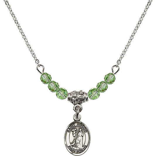 Sterling Silver Saint Rocco Birthstone Necklace with Peridot Beads - 9377