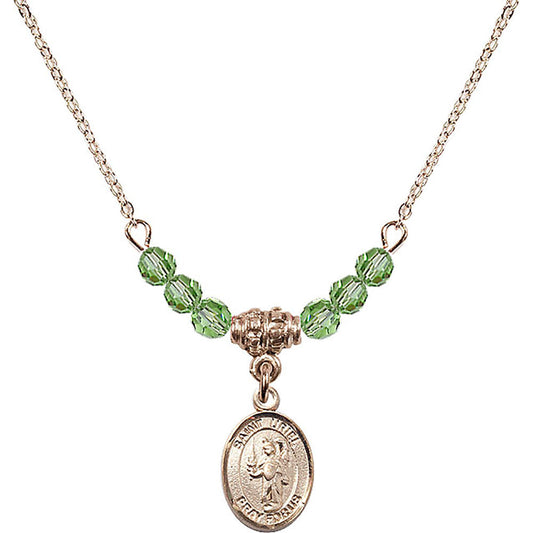 14kt Gold Filled Saint Uriel the Archangel Birthstone Necklace with Peridot Beads - 9378