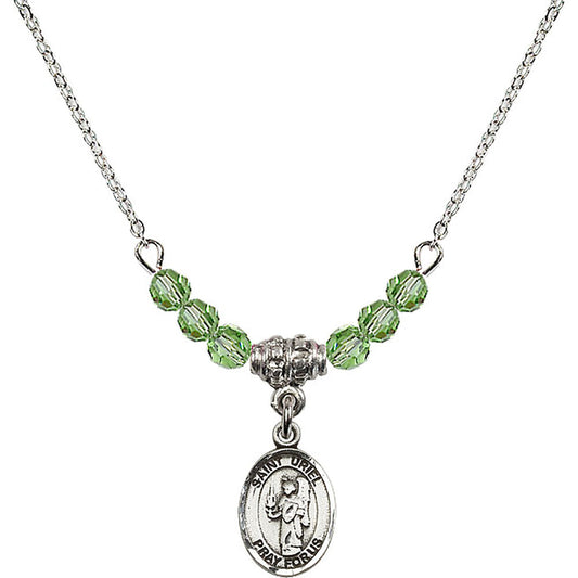 Sterling Silver Saint Uriel the Archangel Birthstone Necklace with Peridot Beads - 9378