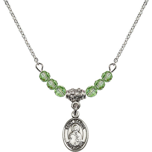 Sterling Silver Saint Marina Birthstone Necklace with Peridot Beads - 9379