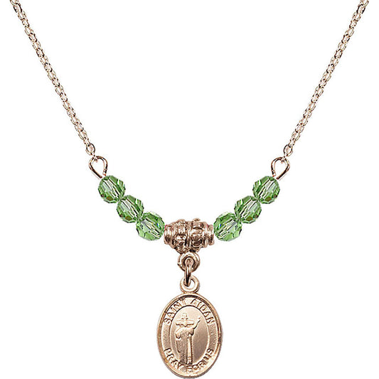 14kt Gold Filled Saint Aidan of Lindesfarne Birthstone Necklace with Peridot Beads - 9381