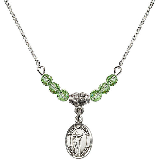 Sterling Silver Saint Aidan of Lindesfarne Birthstone Necklace with Peridot Beads - 9381