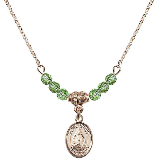 14kt Gold Filled Saint Theodora Birthstone Necklace with Peridot Beads - 9382