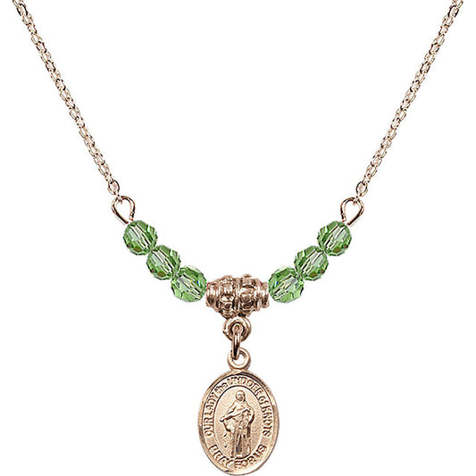 14kt Gold Filled Our Lady the Undoer of Knots Birthstone Necklace with Peridot Beads - 9383