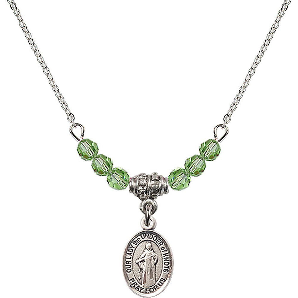 Sterling Silver Our Lady the Undoer of Knots Birthstone Necklace with Peridot Beads - 9383