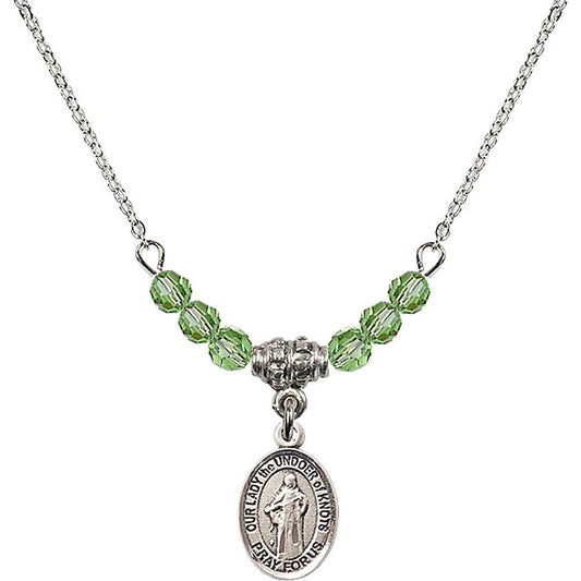 Sterling Silver Our Lady the Undoer of Knots Birthstone Necklace with Peridot Beads - 9383