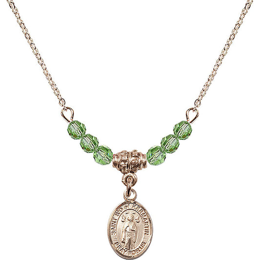 14kt Gold Filled Saint Ivo of Kelmartin Birthstone Necklace with Peridot Beads - 9384