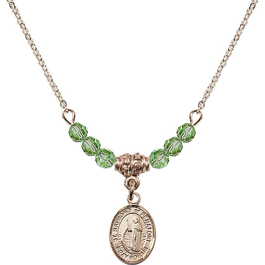 14kt Gold Filled Saint Raymond of Penafort Birthstone Necklace with Peridot Beads - 9385
