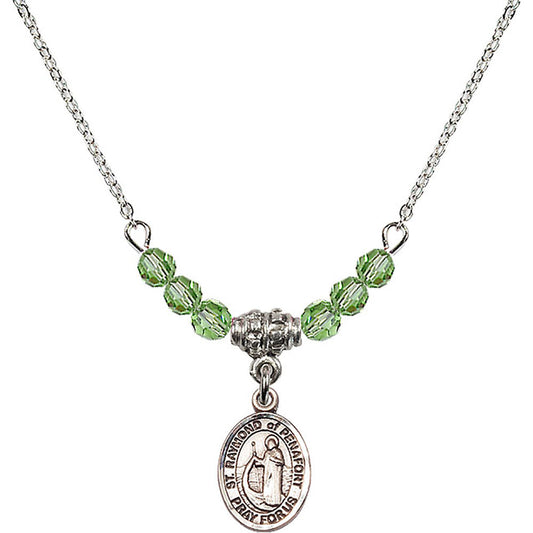 Sterling Silver Saint Raymond of Penafort Birthstone Necklace with Peridot Beads - 9385