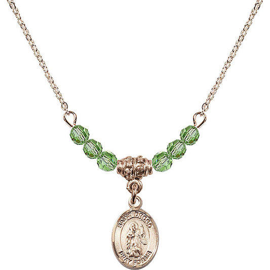 14kt Gold Filled Saint Drogo Birthstone Necklace with Peridot Beads - 9386