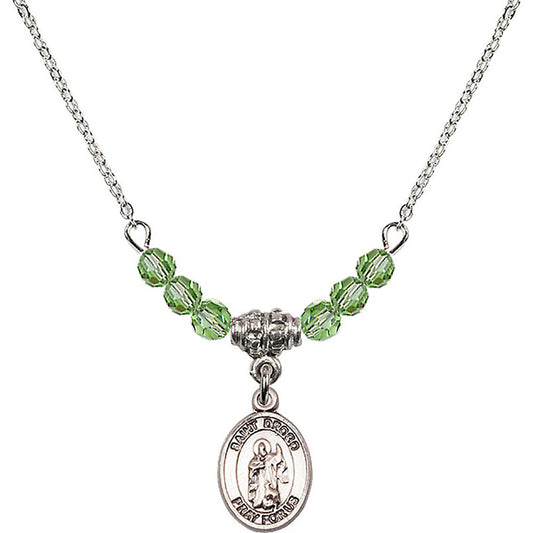Sterling Silver Saint Drogo Birthstone Necklace with Peridot Beads - 9386