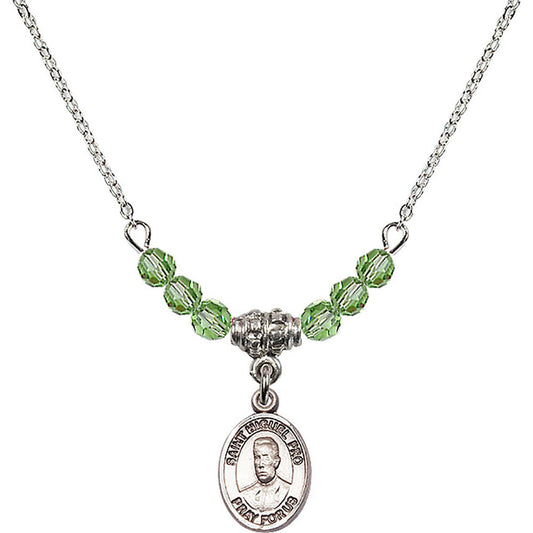 Sterling Silver Blessed Miguel Pro Birthstone Necklace with Peridot Beads - 9389