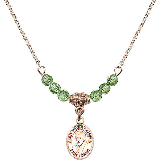 14kt Gold Filled Saint Peter Canisius Birthstone Necklace with Peridot Beads - 9393