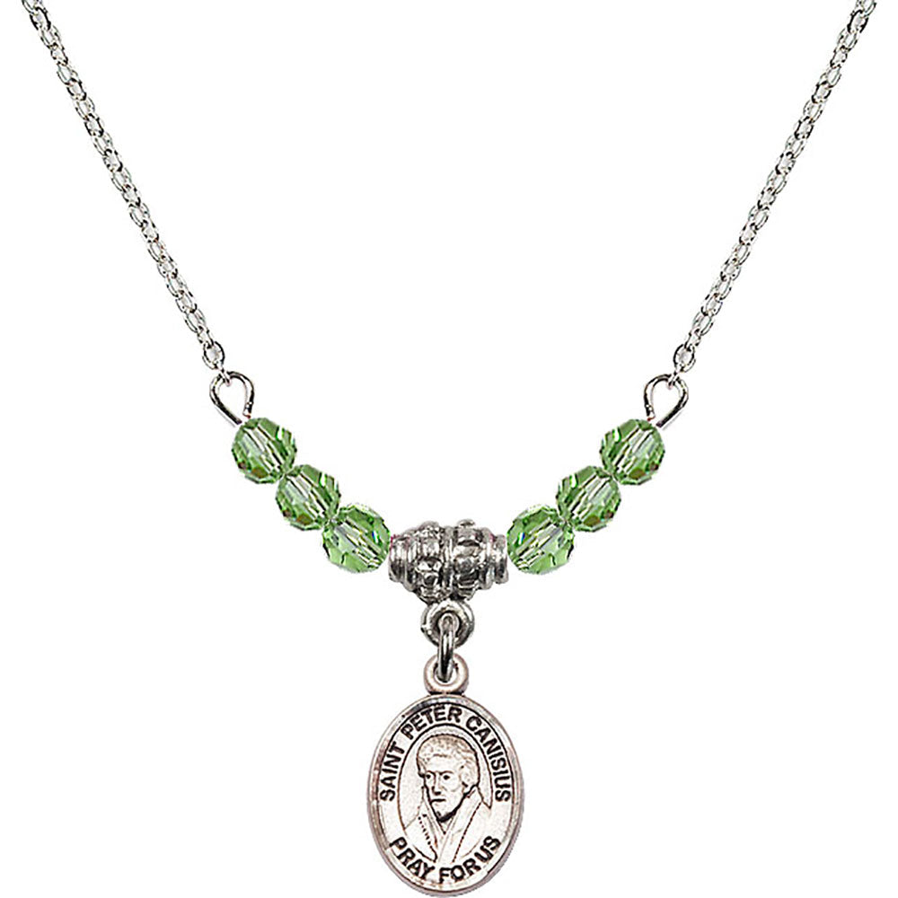 Sterling Silver Saint Peter Canisius Birthstone Necklace with Peridot Beads - 9393