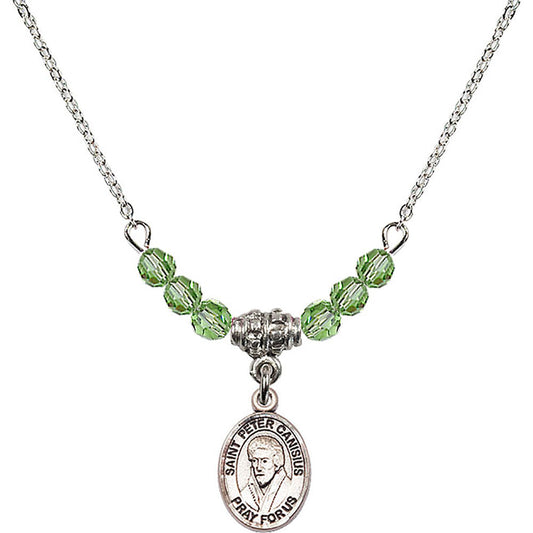 Sterling Silver Saint Peter Canisius Birthstone Necklace with Peridot Beads - 9393