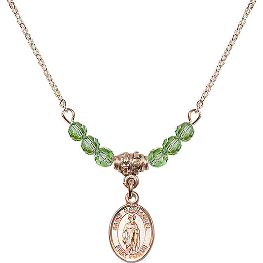 14kt Gold Filled Saint Nathanael Birthstone Necklace with Peridot Beads - 9398