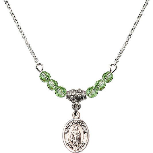 Sterling Silver Saint Nathanael Birthstone Necklace with Peridot Beads - 9398