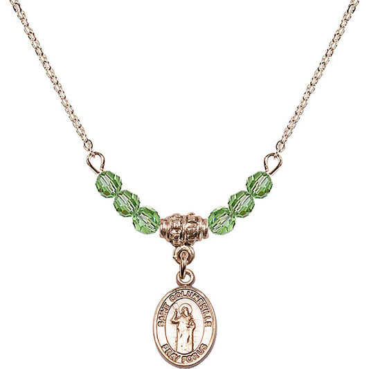14kt Gold Filled Saint Columbkille Birthstone Necklace with Peridot Beads - 9399