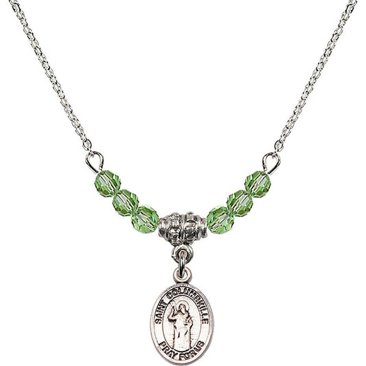 Sterling Silver Saint Columbkille Birthstone Necklace with Peridot Beads - 9399