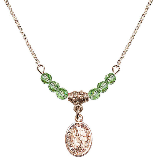 14kt Gold Filled Saint Jeanne Chezard de Matel Birthstone Necklace with Peridot Beads - 9401