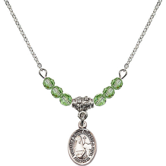 Sterling Silver Saint Jeanne Chezard de Matel Birthstone Necklace with Peridot Beads - 9401