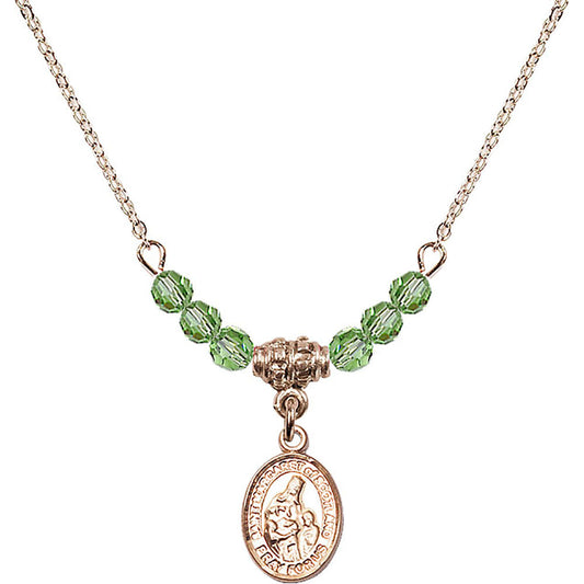 14kt Gold Filled Saint Margaret of Scotland Birthstone Necklace with Peridot Beads - 9407
