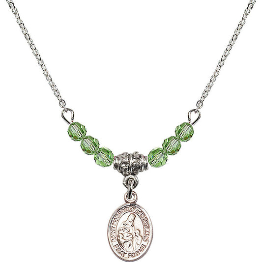 Sterling Silver Saint Margaret of Scotland Birthstone Necklace with Peridot Beads - 9407