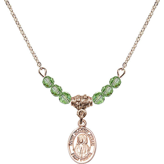 14kt Gold Filled Saint Jeanne Jugan Birthstone Necklace with Peridot Beads - 9409