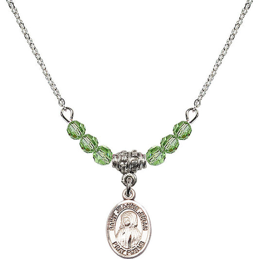 Sterling Silver Saint Jeanne Jugan Birthstone Necklace with Peridot Beads - 9409