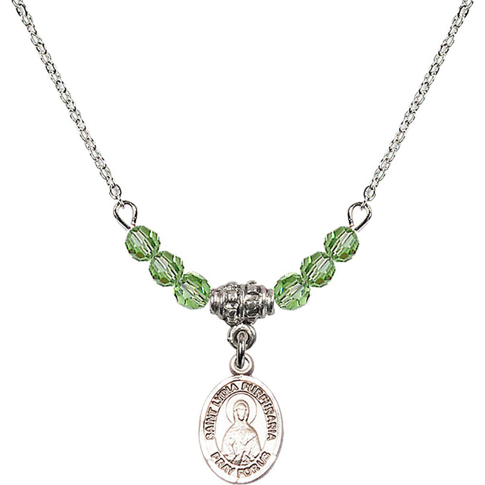Sterling Silver Saint Lydia Purpuraria Birthstone Necklace with Peridot Beads - 9411