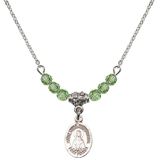 Sterling Silver Saint Lydia Purpuraria Birthstone Necklace with Peridot Beads - 9411