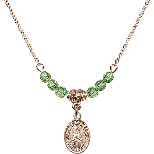 14kt Gold Filled Our Lady of Rosa Mystica Birthstone Necklace with Peridot Beads - 9413