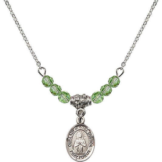 Sterling Silver Our Lady of Rosa Mystica Birthstone Necklace with Peridot Beads - 9413