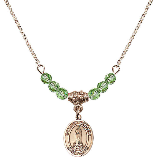 14kt Gold Filled Our Lady of Kibeho Birthstone Necklace with Peridot Beads - 9414