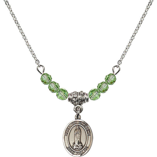 Sterling Silver Our Lady of Kibeho Birthstone Necklace with Peridot Beads - 9414