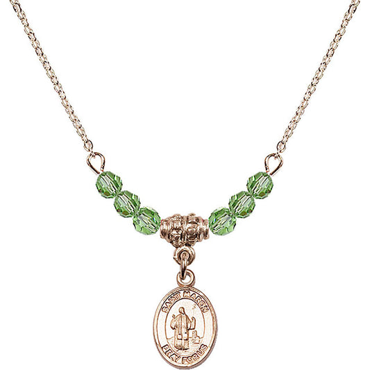 14kt Gold Filled Saint Maron Birthstone Necklace with Peridot Beads - 9417