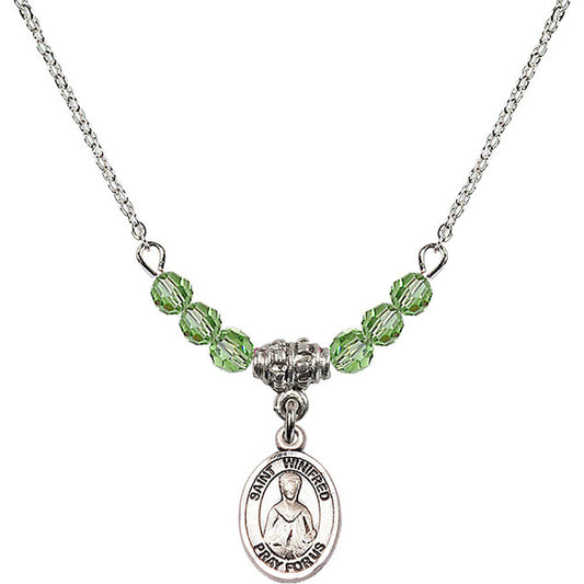 Sterling Silver Saint Winifred of Wales Birthstone Necklace with Peridot Beads - 9419