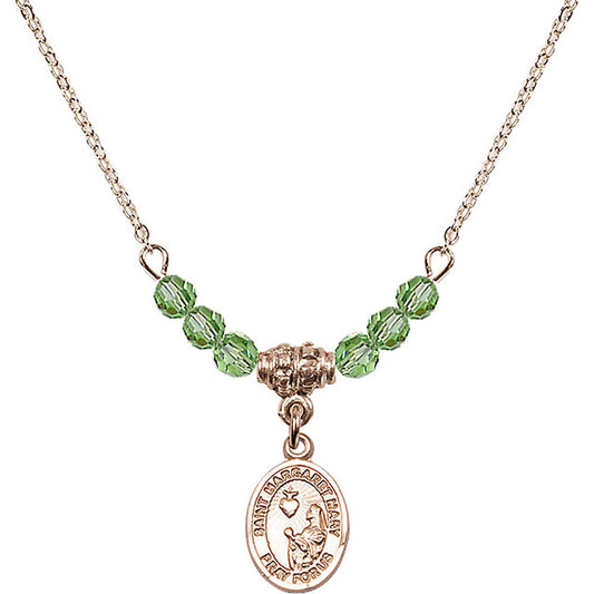 14kt Gold Filled Saint Margaret Mary Alacoque Birthstone Necklace with Peridot Beads - 9420