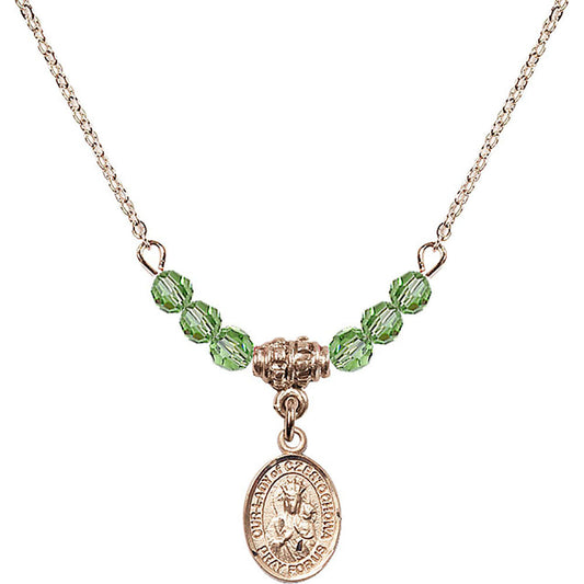 14kt Gold Filled Our Lady of Czestochowa Birthstone Necklace with Peridot Beads - 9421