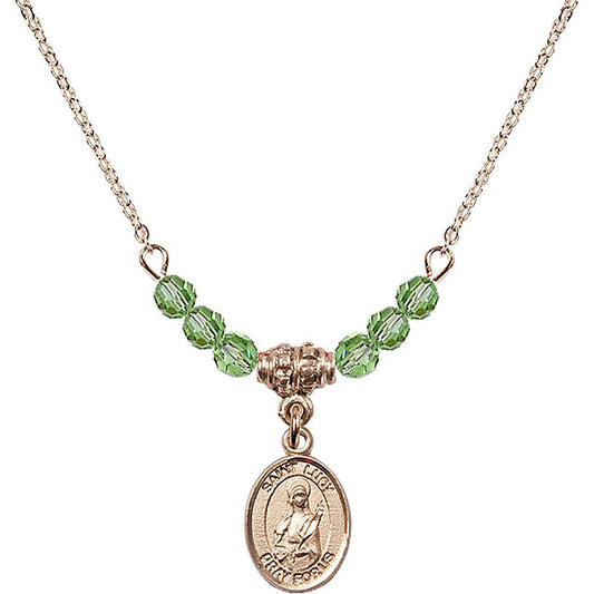 14kt Gold Filled Saint Lucy Birthstone Necklace with Peridot Beads - 9422