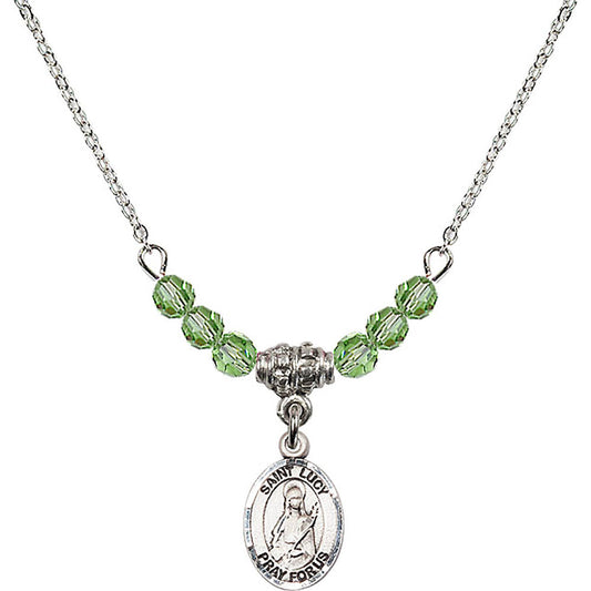 Sterling Silver Saint Lucy Birthstone Necklace with Peridot Beads - 9422