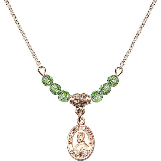 14kt Gold Filled Saint Andre Bessette Birthstone Necklace with Peridot Beads - 9424
