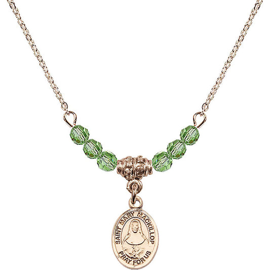 14kt Gold Filled Saint Mary Mackillop Birthstone Necklace with Peridot Beads - 9425