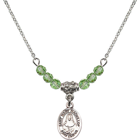 Sterling Silver Saint Mary Mackillop Birthstone Necklace with Peridot Beads - 9425