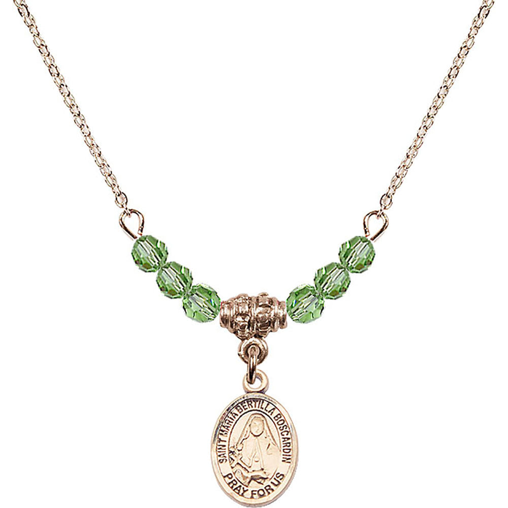 14kt Gold Filled Saint Maria Bertilla Boscardin Birthstone Necklace with Peridot Beads - 9428