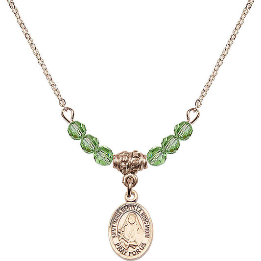 14kt Gold Filled Saint Maria Bertilla Boscardin Birthstone Necklace with Peridot Beads - 9428