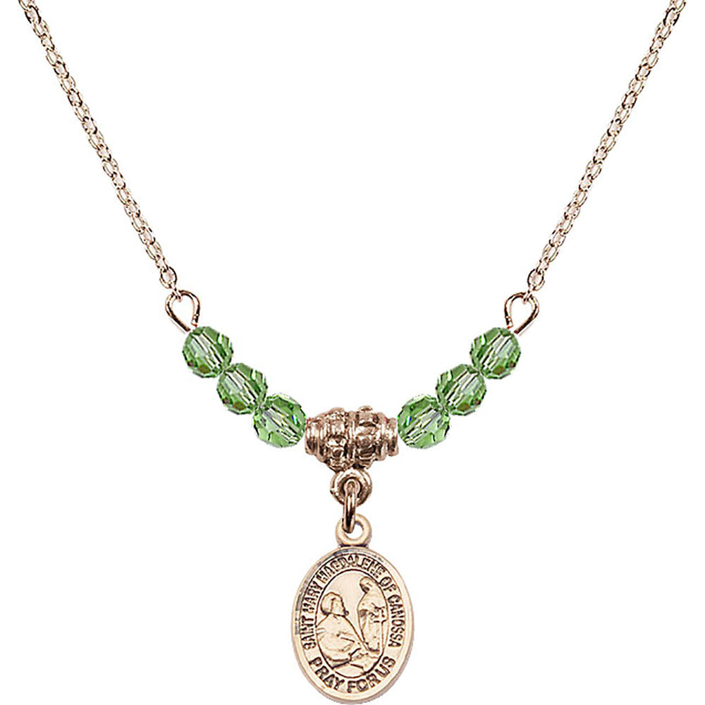 14kt Gold Filled Saint Mary Magdalene of Canossa Birthstone Necklace with Peridot Beads - 9429