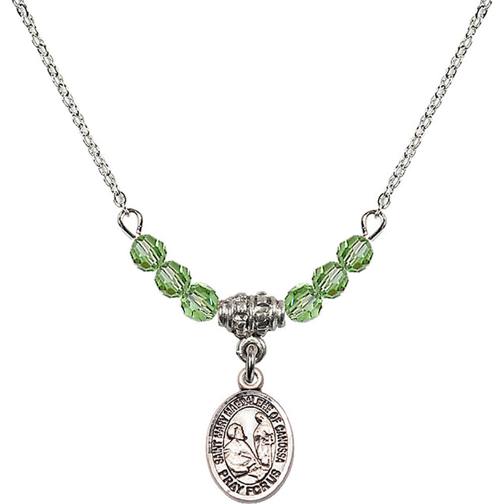 Sterling Silver Saint Mary Magdalene of Canossa Birthstone Necklace with Peridot Beads - 9429